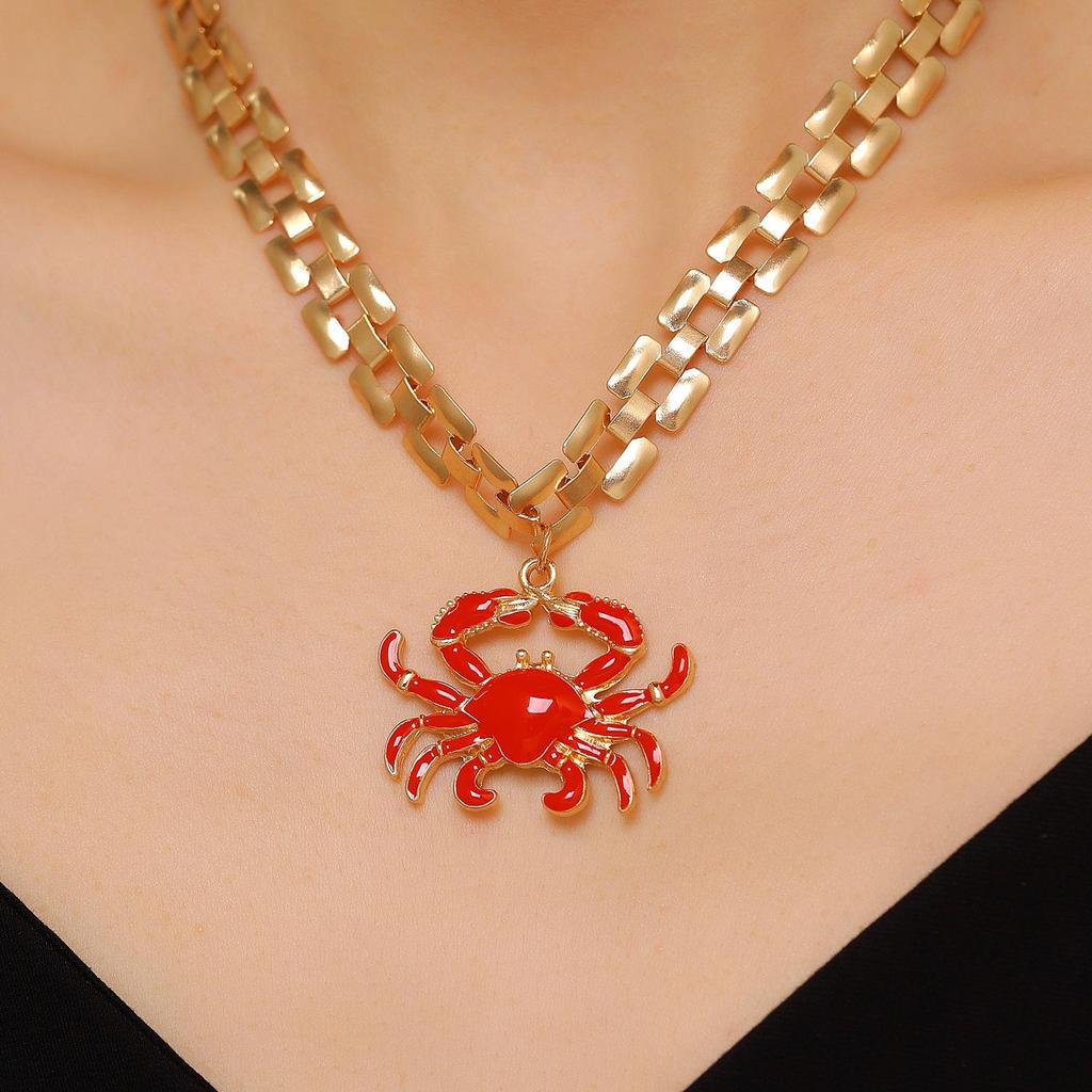 European & American Beach Resort Alloy Drip Oil Red Lobster & Blue Crab Earrings for Women
