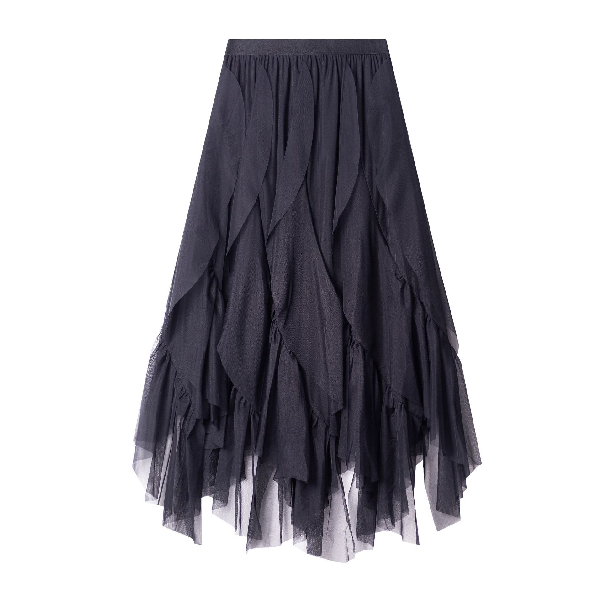 

Юбка из газовой ткани с неровной оборкой и листьями, женская юбка осень-лето 2025 года, новое платье из сетчатой ткани с высокой талией, средней и длинной драпировкой One Size