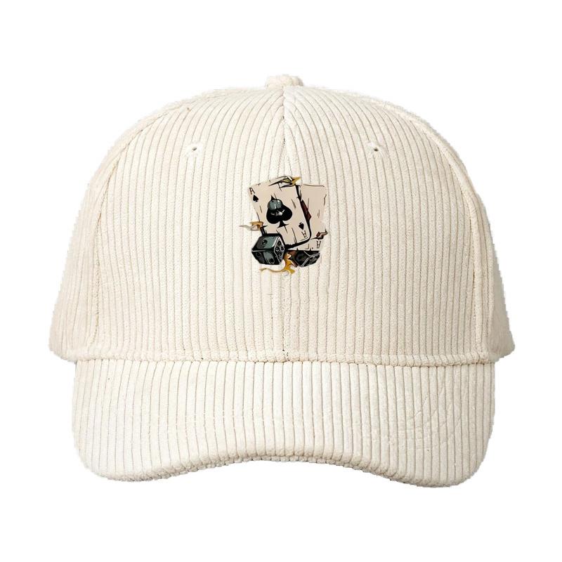 Corduroy Baseball Cap Men Women Poker Dice Pattern Trendy Fashionable Streetwear Adjustable Dad Cap Game Theme Party Hat Outdoor Sun Hat