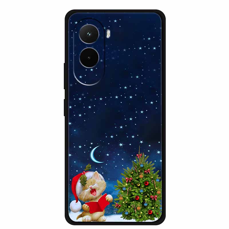 Christmas Phone Case For Poco M7 4G Case Christmas Tree Black Silicone Bumper For Xiaomi Poco M7 4G Cover PocoM7 Cartoon Coque