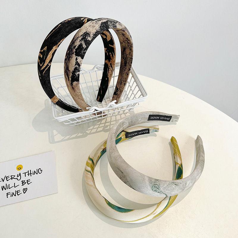 

Повязка на голову из губки для волос с темпераментным принтом, модные аксессуары для волос с широкими краями