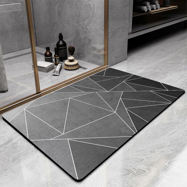 

Супер впитывающий коврик для ванной комнаты с геометрическим лоскутным принтом, нескользящий коврик для унитаза из диатомовой грязи, быстросохнущий напольный коврик, коврик для ванной 1pc 40x60cm