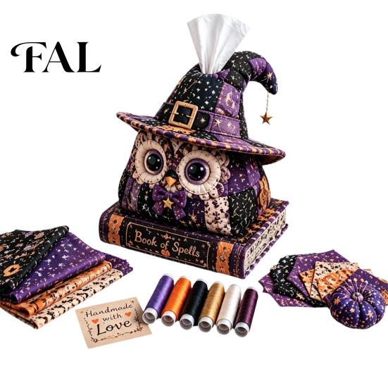 Decorative Paper Towel Holder Tissue Box DIY Sewing Kit, Halloween Theme, Patchwork Fabric Craft Creative Gift for Her Set, Handicraft Quilted Cover,