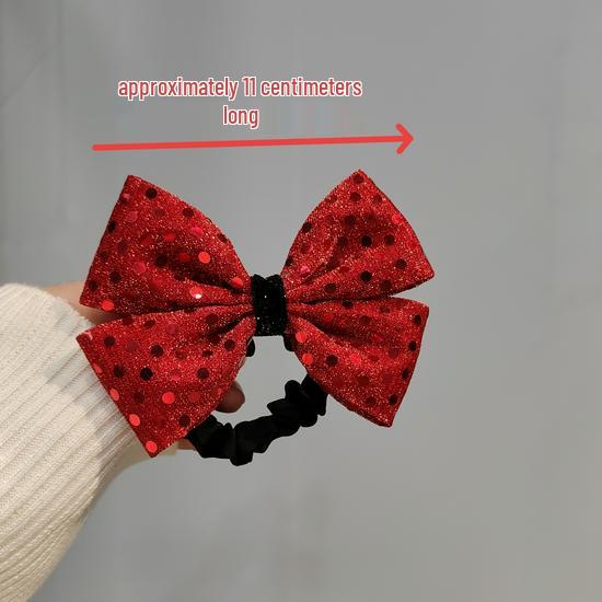 Red & Gray Autumn/Winter Large Bow Hair Tie for Women