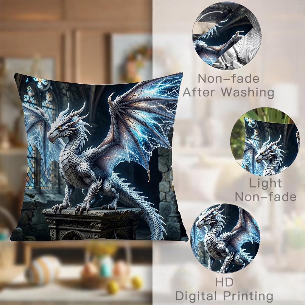 4pcs Fantasy Style Home and Kitchen Supplies, Bedding, Home Decor with Multicolored Dragon Pattern Printed Pillow Covers, Suitable for Halloween, Part