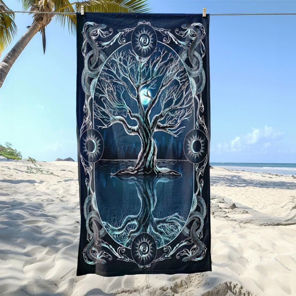 

Mystic Moon Tree Snake Beach Towel Patterned Sunscreen And Windproof Suitable For Swimming Pool Camping Travel Blanket W40*H60(CM)