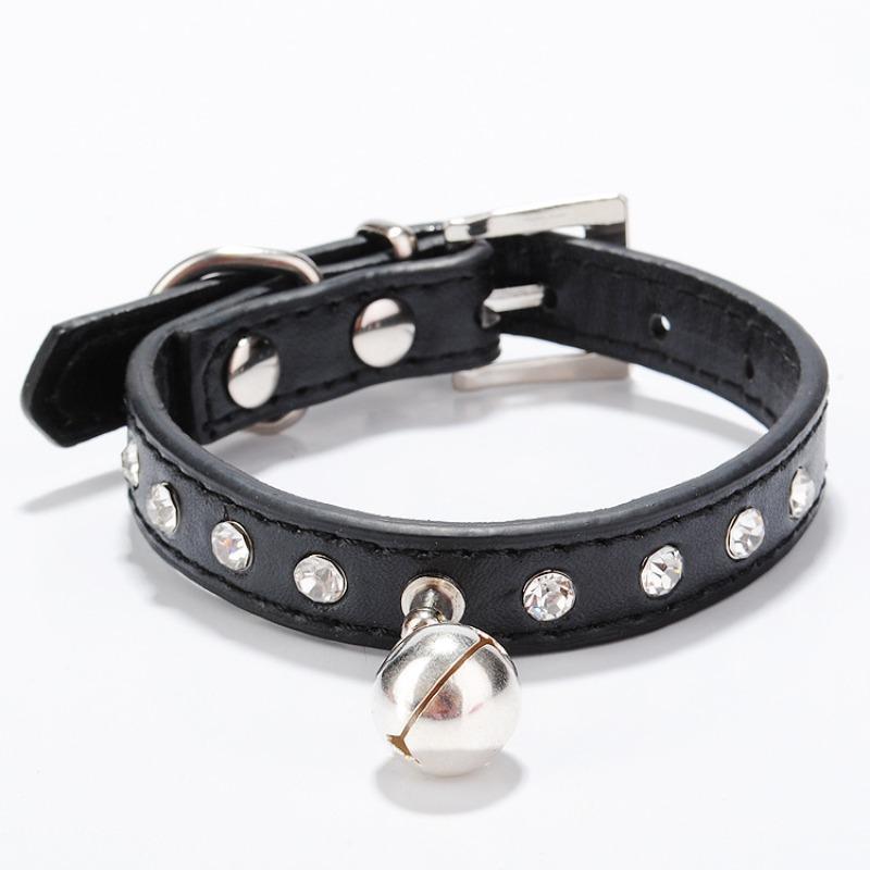 Pet collar Single row diamond bell PU leather Suitable for small and medium-sized dogs and cats Neck collar Pet collar