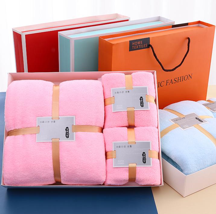 3PCS/Set Large Bath Towels Coral Velvet Bath Towels Lady Wearable Fast Drying Beach Spa Bathrobes Bath Towels Set
