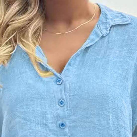 Women Shirt Lapel Buttons Half Placket Long Sleeve Casual Tops Solid Color Loose Fit Work Leisure Shirt