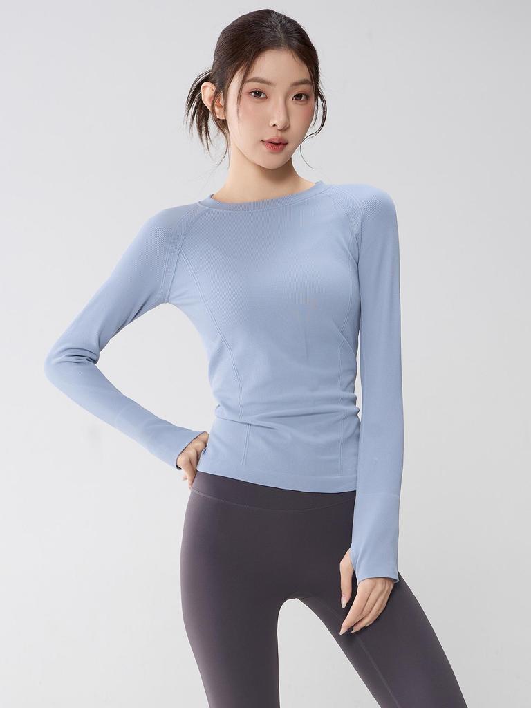 Women's Seamless Knit Yoga & Pilates Slimming Long Sleeve Top with Finger Cots