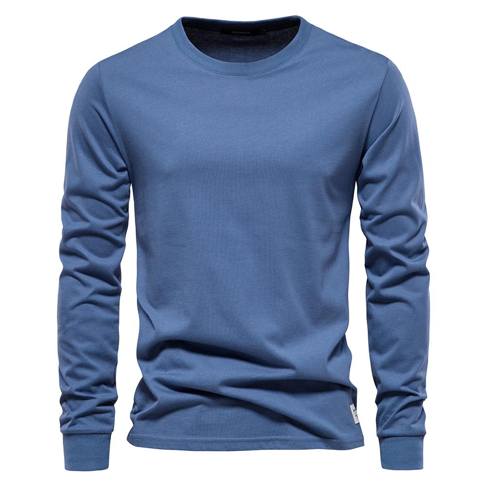 Solid Color Cotton T Shirt Men Casual O-neck Long Sleeved Mens Tshirts New Autumn High Quality Colorful T-shirt For Men
