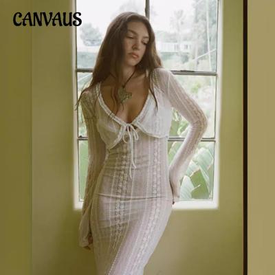 Women's New Summer Long-sleeved Sunscreen Cardigan Sexy V-neck Split Long Dresses