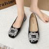 Spring New Single Shoes Women's Square Head Shallow Mouth Glitter Soft Soled Waterproof Non-slip Flat Shoes