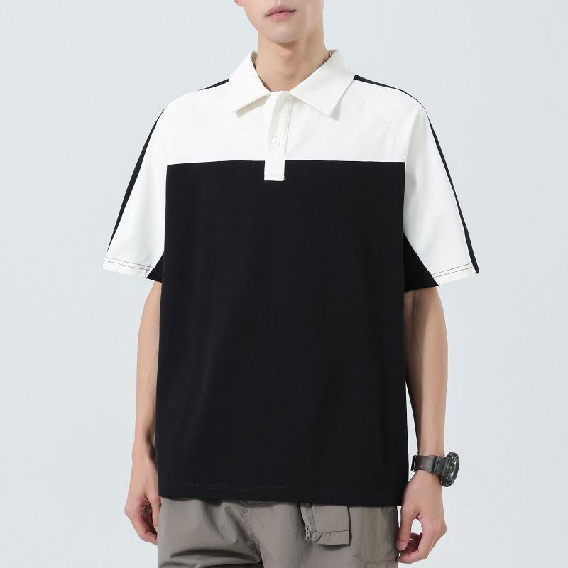 

Men Color Block Patchwork Polo Shirt Collar Short Sleeve Loose Casual Retro Daily Street Summer Top M