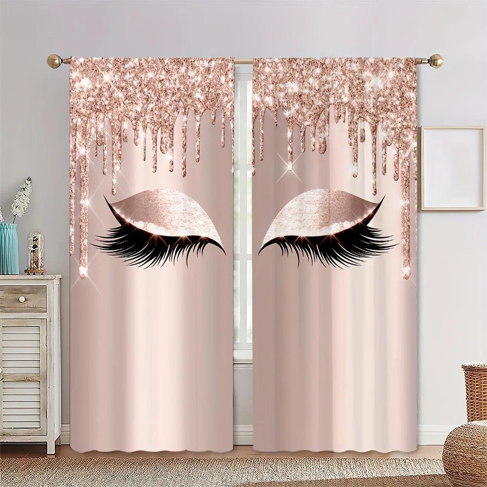 Pink Shiny Eyes Eyelash Blue Yellow  Window Curtains Blinds For Living Room Kids Bedroom Bathroom Kicthen Door Home Decor2Pcs