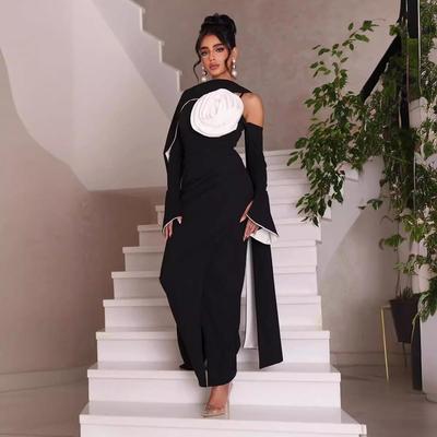2024 Off-Shoulder Floral Evening Dress with Shawl In Black & White