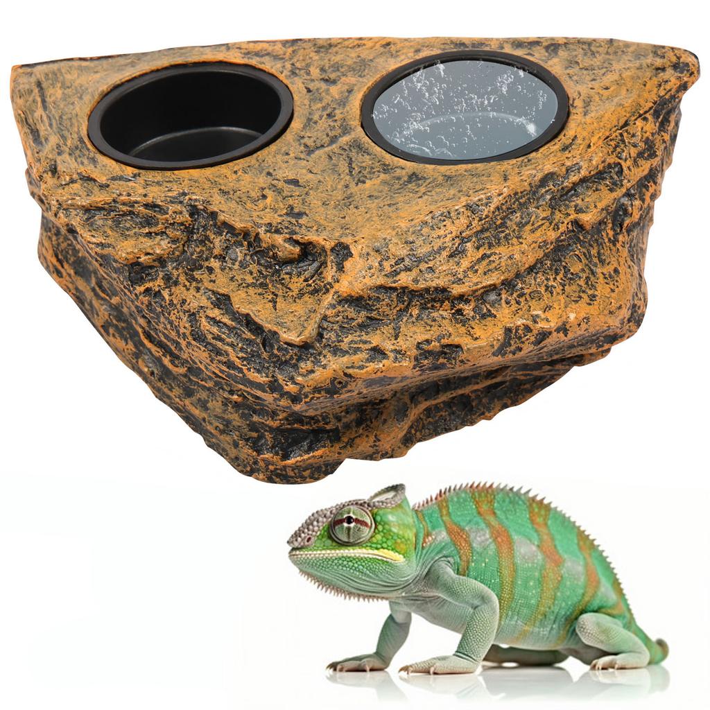 Reptile Magnetic Feeder Ledge Plastic Reptile Food Water Dish Double Bowl Gecko Feeder Ledge Easy Install Reptile Feeding Bowl
