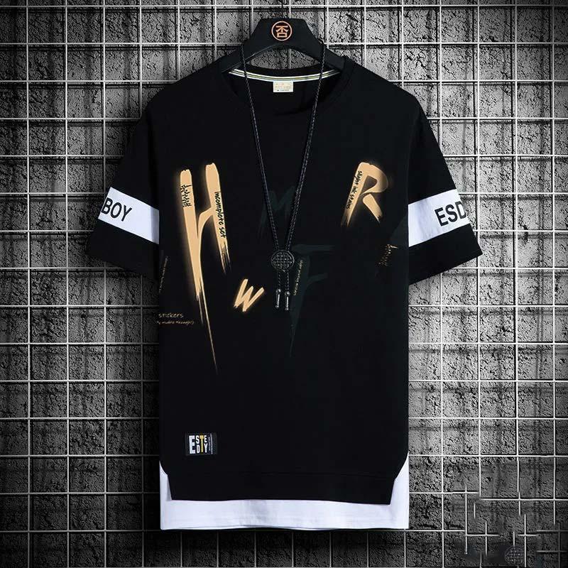 Летняя тонкая повседневная универсальная мужская рубашка с короткими рукавами с принтом и круглым вырезом мужская внутренняя рубашка свободная футболка XXXL 1229₽