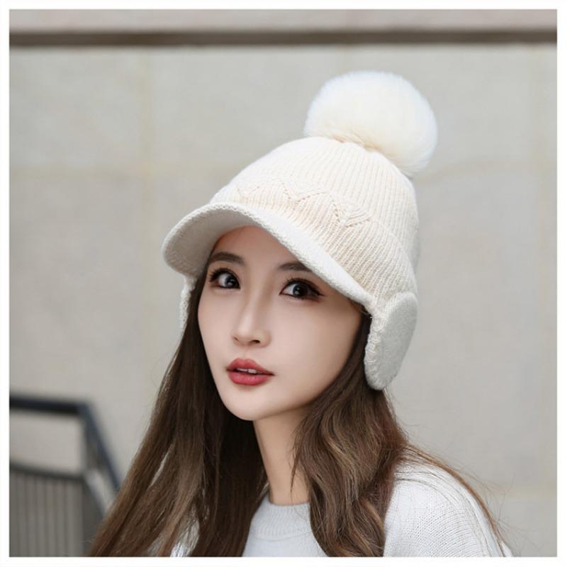 1Pc New Hat Winter Ear Protection Fleece Thermal Cotton Cold Autumn and Winter Foreign Style Knitted Fleece Wool Peaked Cap Women