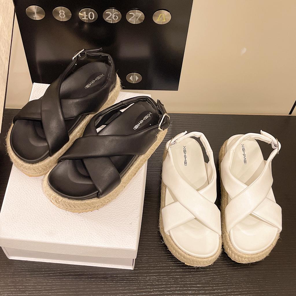 Summer New Intersection Woven Casual Cool Women's Shoes Linen Rope Thick-soled Muffin Sole Sandals Outer Wear Single Shoes