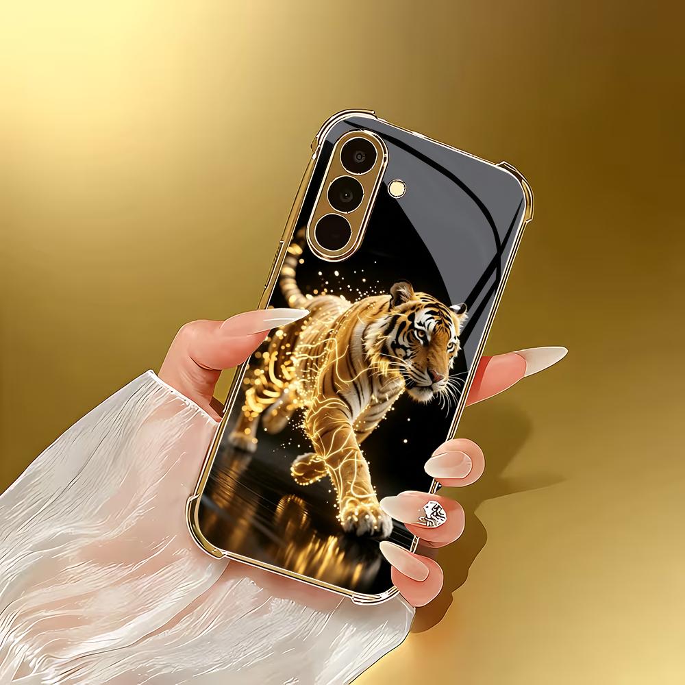 Fierce Tiger Electroplated Glass Phone Case Suitable for Samsung GalaxyS26 S25 S24 S23 S22 S20FE/Ultra/Plus Anti Fall Back Cover