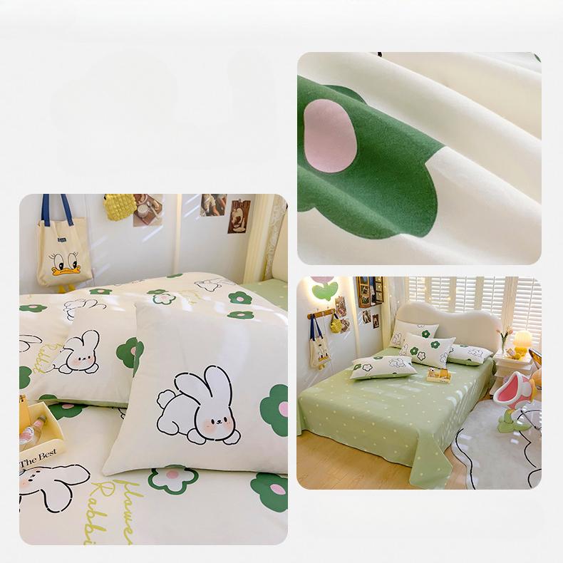Set drăguț din patru piese din bumbac pur, set din trei piese, cearșaf de pat și cuvertură din bumbac, husă de pilota cu desene animate