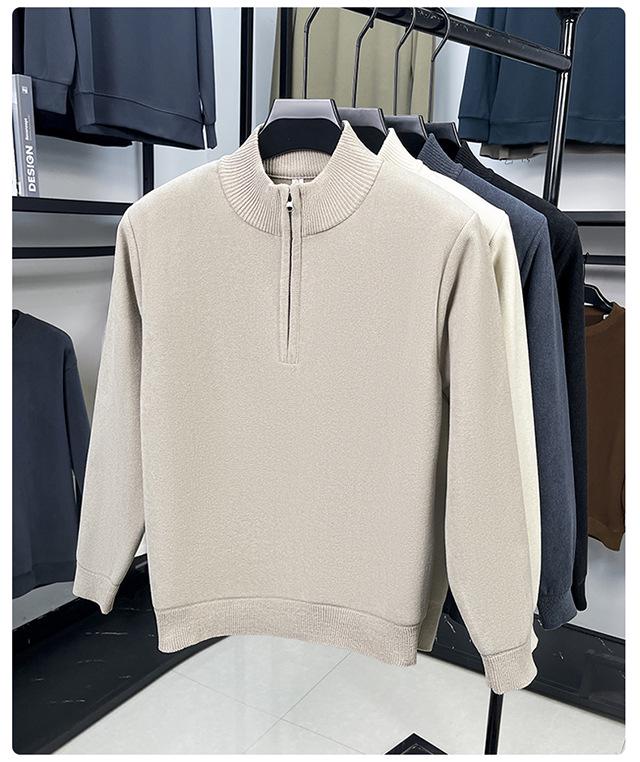 Men's 2025 Thick Knit Sweater with Half-High Collar and Zipper