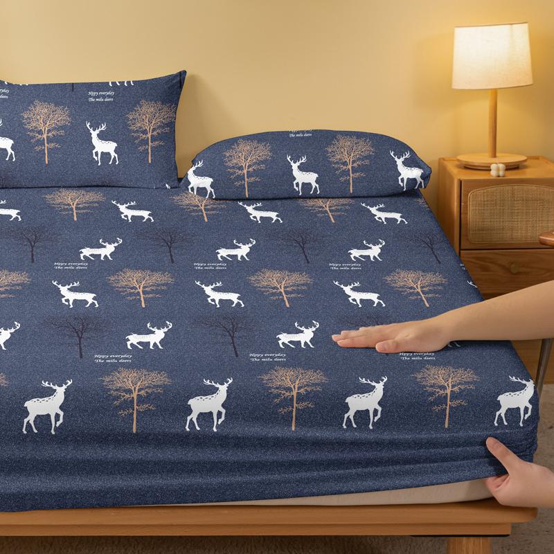 1 Simple Modern Plant Animal Printed Matte Fitted Sheet, Bedroom Printed Bed Cover, Bedding (Excluding Pillowcases)