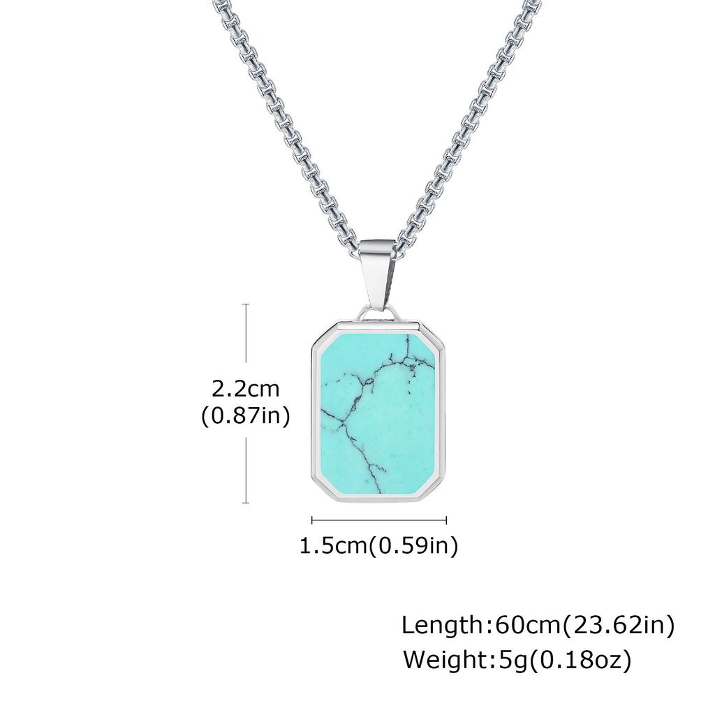 Stilvolle Naturstein Herren Halskette, Quadratische Geometrische Edelstahl Halsbänder, Geburtstags Valentinstags Geschenk für Ihn