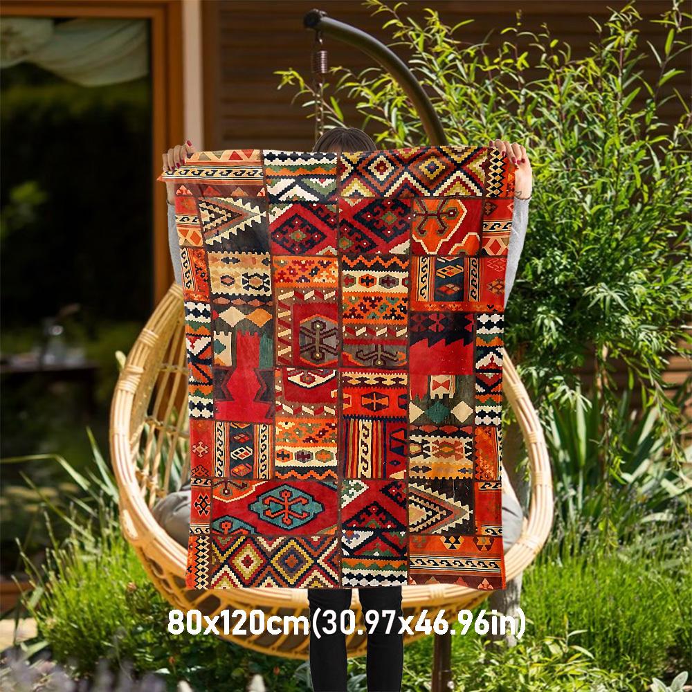 

1PC kilim patchworkOutdoor Flannel Blanket - Soft Plush Decor for Picnics, camping, Bedroom, Playroom, Office, or Lunch Break 1260A 80x120cm(31x47inch)
