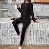 2025 Autumn Women's Fashion: European & American Casual Round Neck Ribbed Knit Suit - New Style, Loose Fit