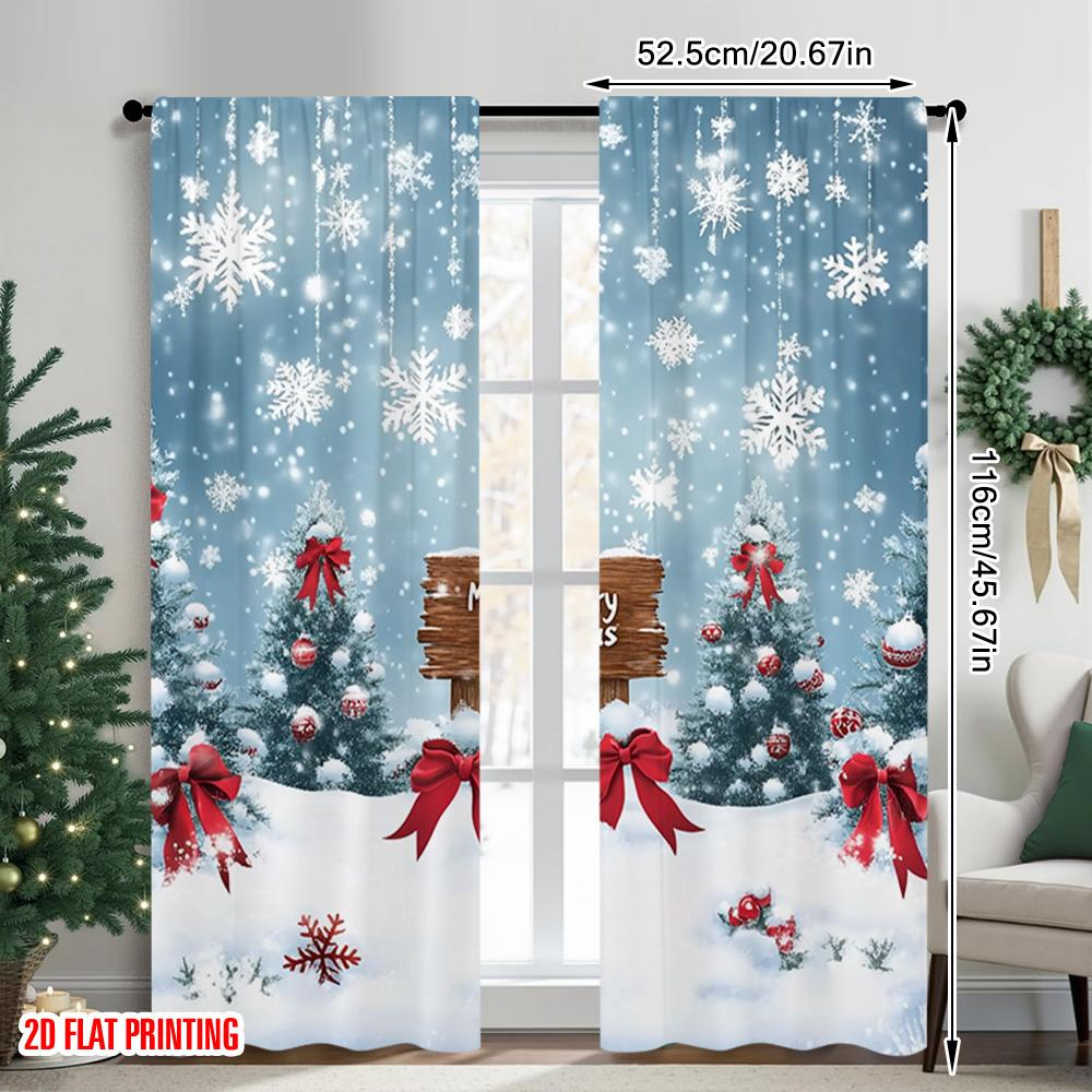 2ks 2D plochý tisk Veselé Vánoce Párty Závěsy Vánoční sněhová lesní scéna Odolný Polyester Bez Elektřiny Párty