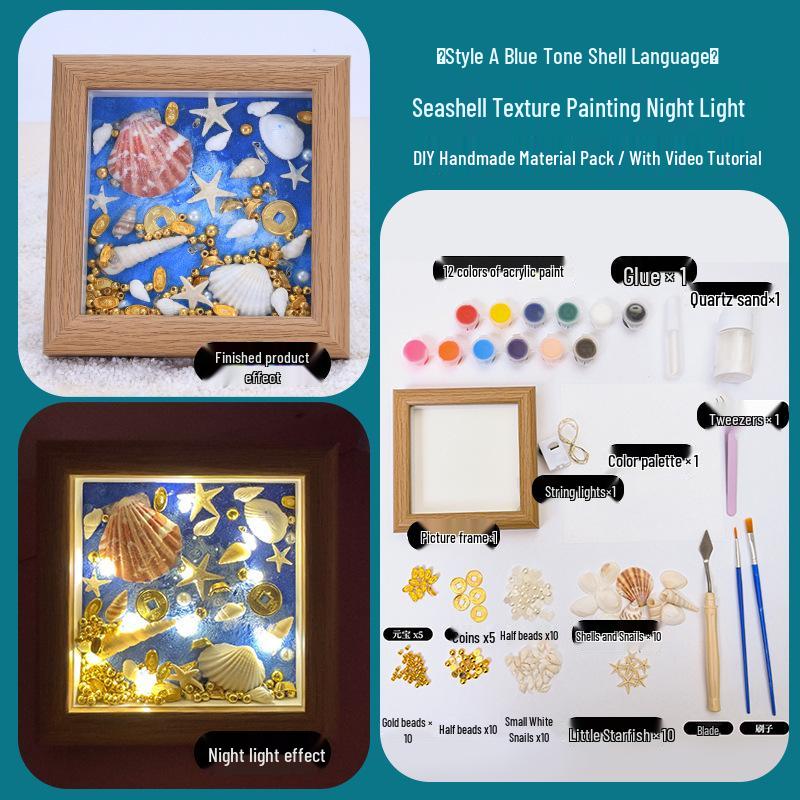 Kit Pittura con Cornice Texturizzata a Conchiglie 3D da Spiaggia - Ornamento Creativo e Regalo di Capodanno