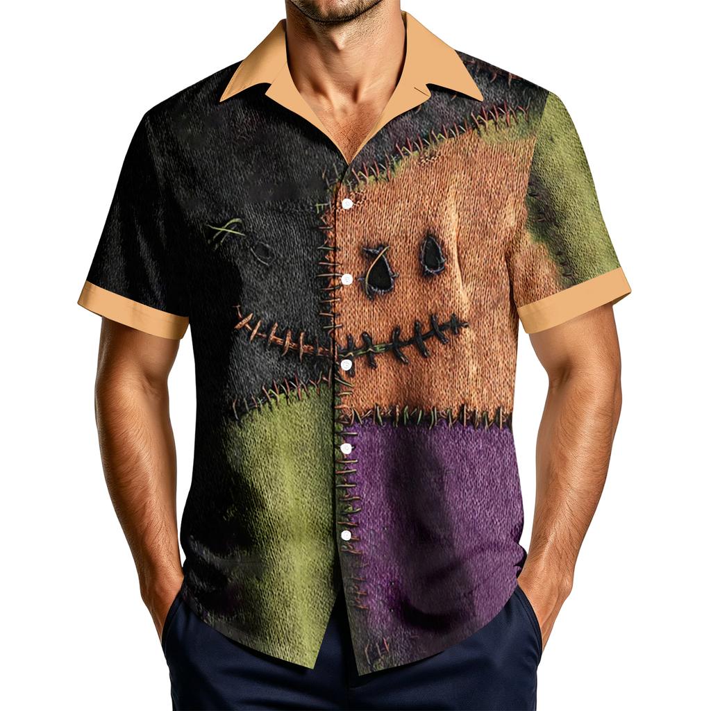 Men's Casual Short Sleeve Shirt with Halloween Print for Parties and Everyday Wear