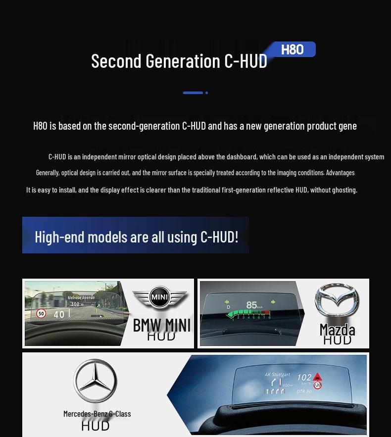 Universal HD Car Head-Up Display Speedometer - No Ghosting H80