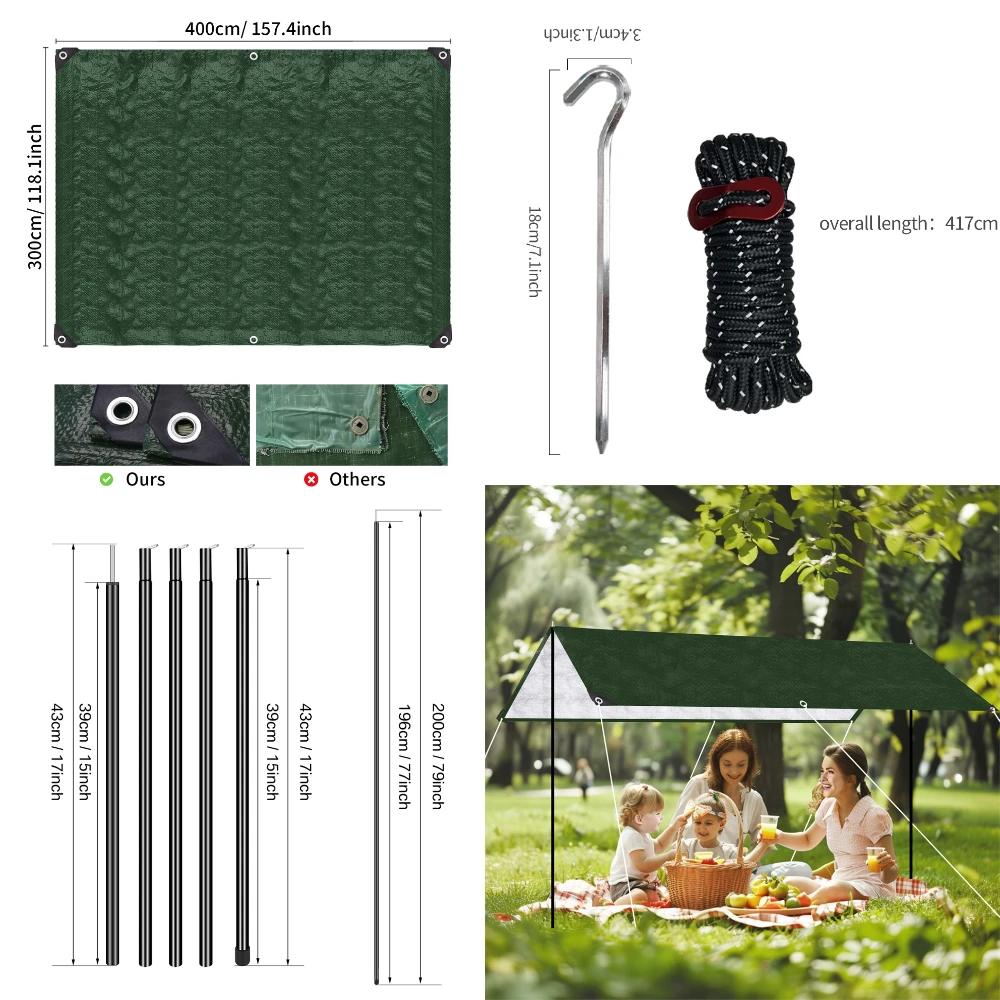 300CM 120GSM PE Sun Shelter Rectangle Waterproof Sunshade Protection Outdoor Canopy Shade Sail Awning Camping Hiking Shade Tents