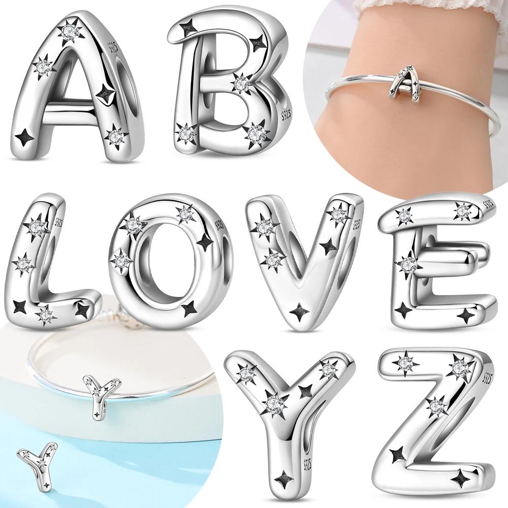 Letter Pendant Love White Zircon Stars Original Copper English Letters Beads Fit Bracelet Accessory Jewelry Gift Women Diy