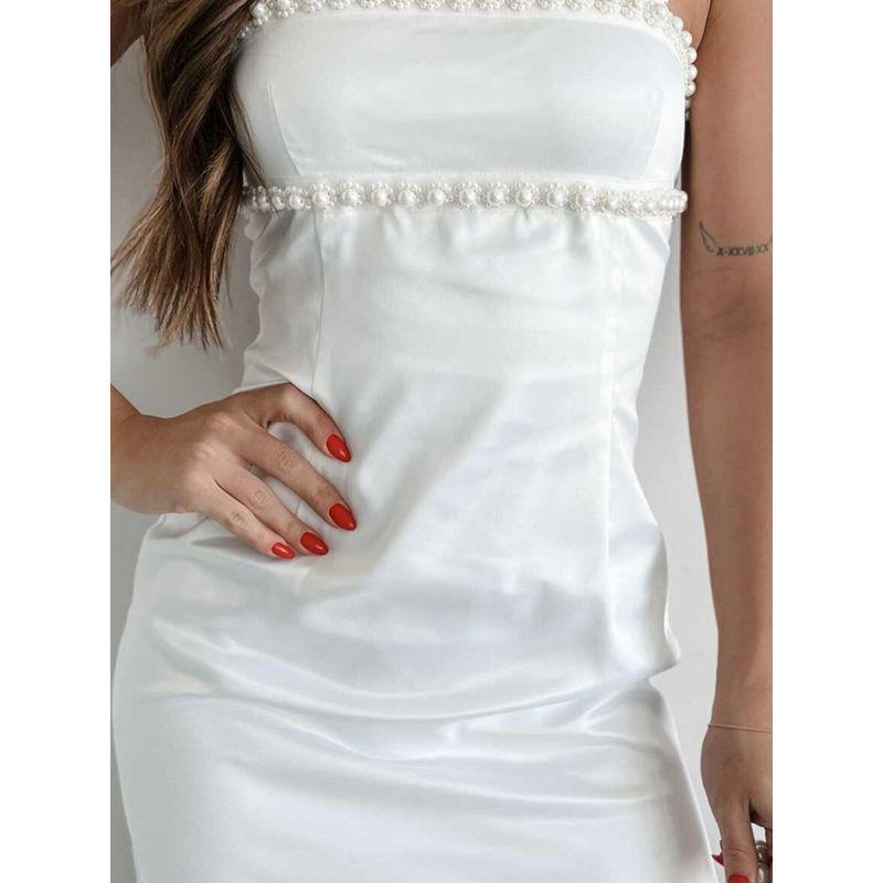 Export Single Lady Pure Desire Heavy Industry Pearl Decorative Sling Square Collar Elegant Elegance Beautiful Fashion Short Dress