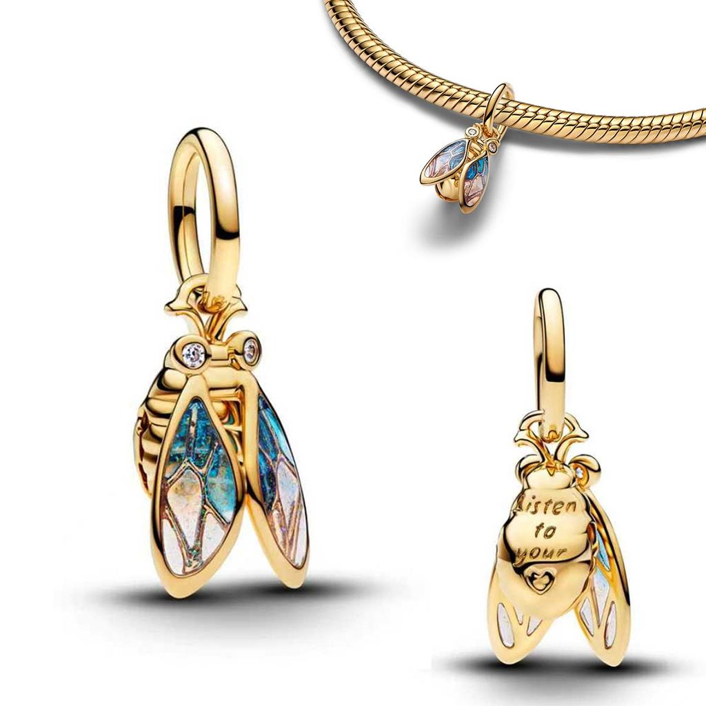 Prata 925 Pingente Sapatinho de Cristal Envelope Rosa Tulipa Floral Chave Dourada Espada Abelha Cigarra Borboleta Contas Colar Encaixe Pulseira