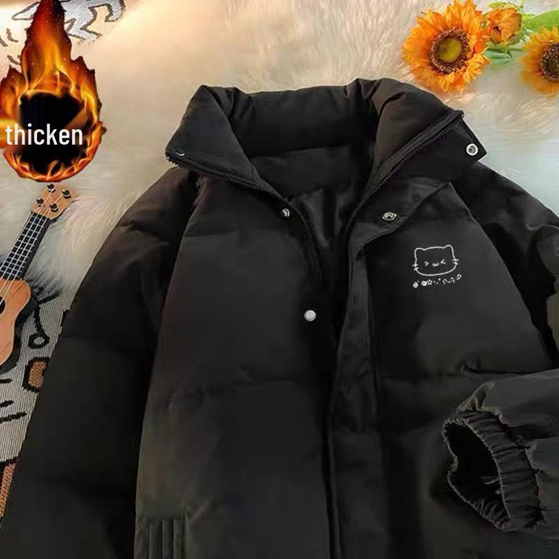 

Unisex Black Stand Collar Down Cotton Jacket - Winter Korean Style, Loose, Short, and Thickened Outerwear 4XL чорний