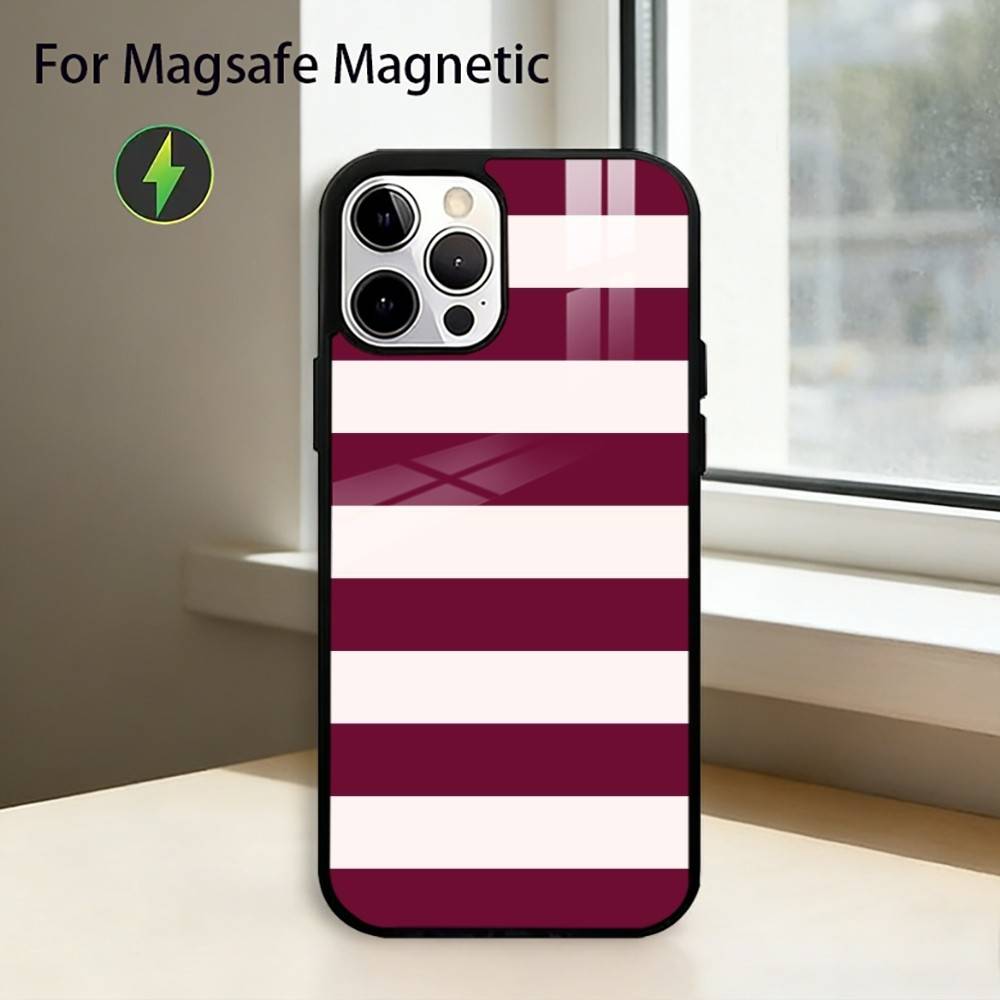Burgundy White S-Stripe Phone Case For iPhone17,16,15,14,13,12,11 Plus,Pro Magnetic For Magsafe Wireless Charging