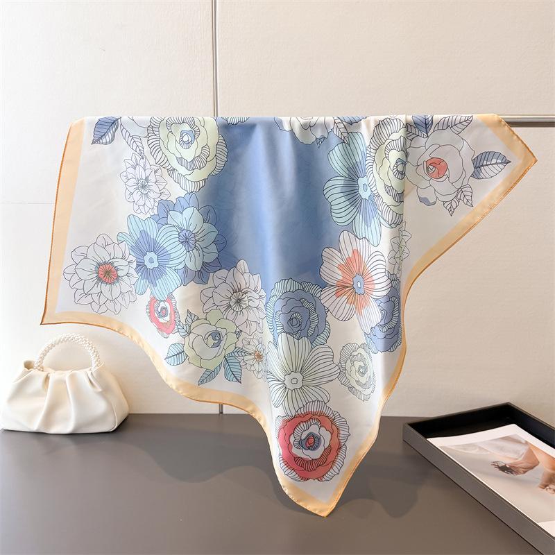 Luxury Floral Print Designer 70Cm Square Silk Women's Scarf Spring Summer Satin Scarves Shawl Headband Bandana Hijab Wrap