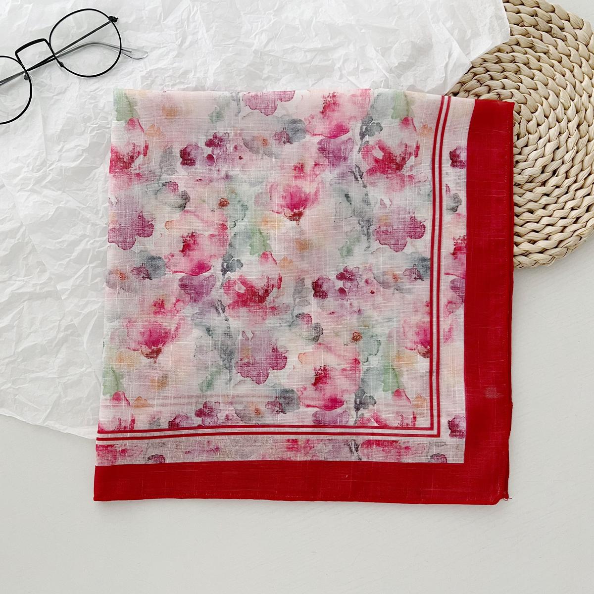 

Летний Национальный Стиль Маленький Цветок Хлопок И Лен Маленький Квадратный Шарф Женский Легкий И Дышащий 58 * 58 Маленький Шарф Головной Платок Маленький Шарф 58-58CM