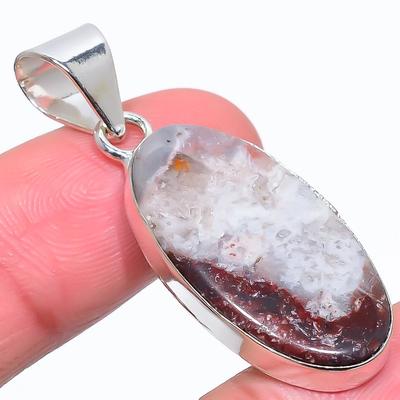 Pendentif Pierre Précieuse Agate Dentelle Laguna Naturelle Argent Sterling 925 1,77" W1B39