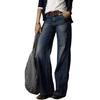 Women Jeans Retro Straight Distressed Solid Color Multi Pockets Mid Waist Button Zipper Closure Streetwear