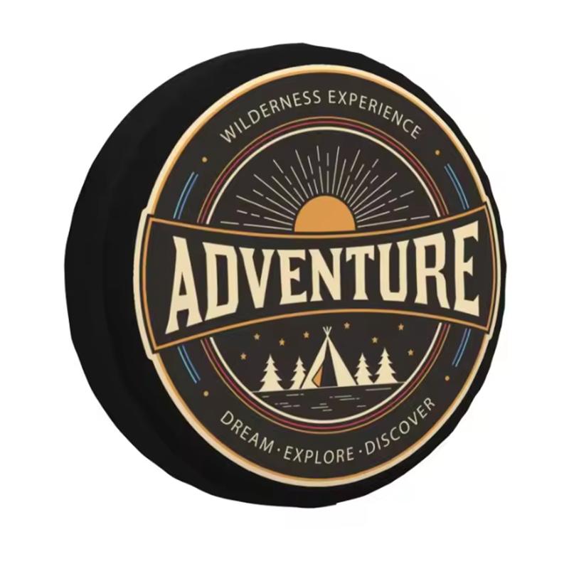 1Pcs Car PU Leather Spare Tire Cover Go Wild Adventure Campfire For Toyota Honda Suzuki Jimny Jeep Wheel Protectors Accessories