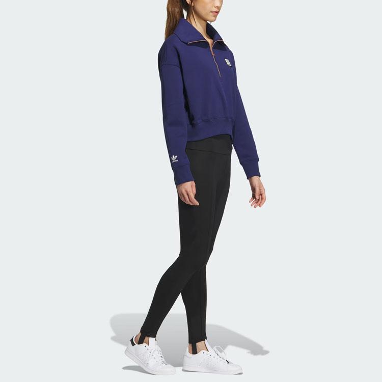 Adidas Originals FW23 Winter Series Skate Short Sweatshirt With Half-Zip And Turn-Down Collar Women Tops Navy-Blue IZ1515
