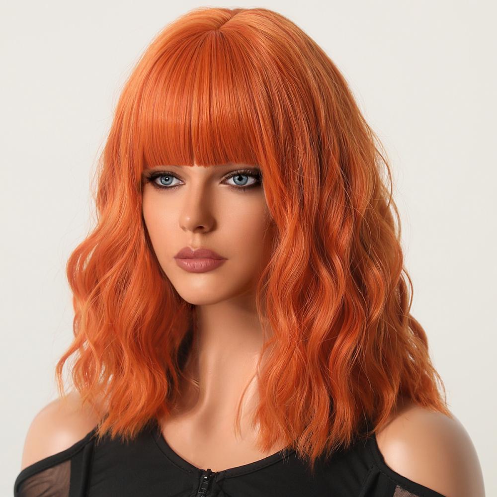

Профессиональные парики синтетические короткие волнистые парики с челкой для женщин парик для косплея на Хэллоуин термостойкое волокно натуральный оранжевый парик