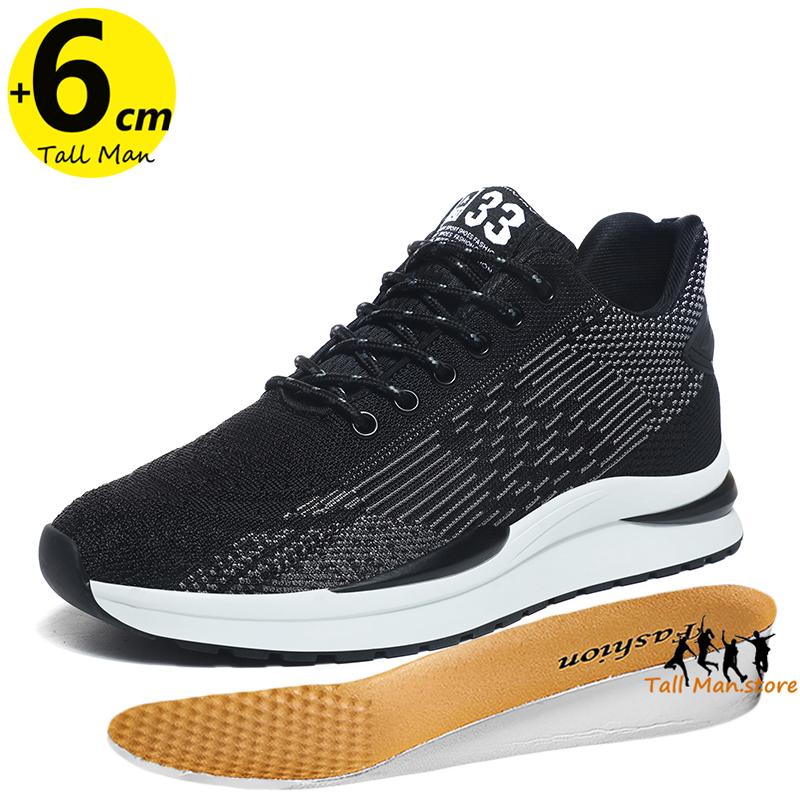 

Men Sneakers Sports Lift Height Increase Insole 6cm Mesh Plus Size 37-44 37 чёрный