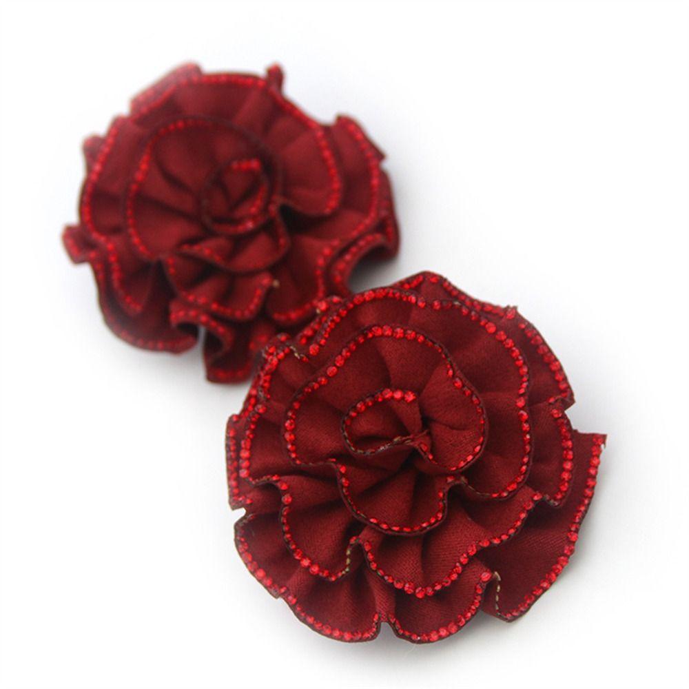 2PCS Removable Rhinestones Shoe Clips Fabric Art Flower Shoe Charm Buckle Bride Shoes Decoration High Heel Versatile